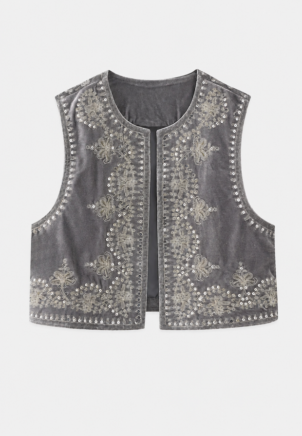 Chaleco mujer terciopelo bordado floral - Celina