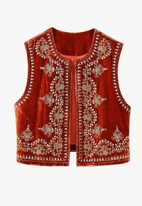 Chaleco mujer terciopelo bordado floral - Celina