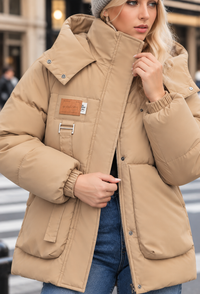 Chaqueta acolchada mujer capucha cuello alto bolsillos solapa - Iria