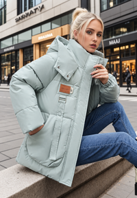 Chaqueta acolchada mujer capucha cuello alto bolsillos solapa - Iria