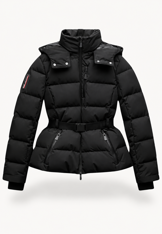 Chaqueta acolchada mujer cinturón ajustable capucha cuello alto - Mirel