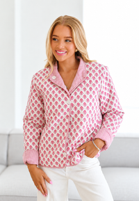 Chaqueta acolchada mujer estampado floral cuello camisero rayas - Lola