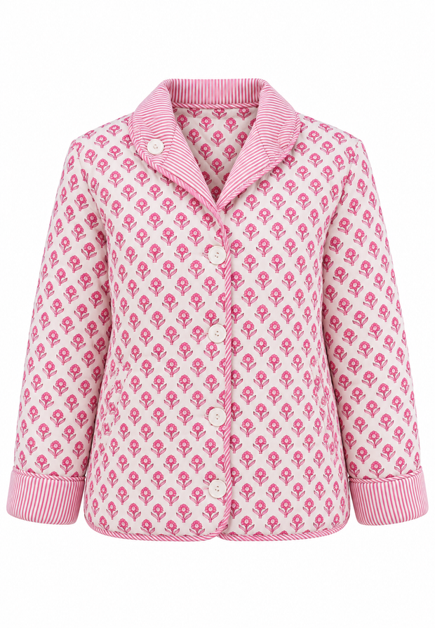Chaqueta acolchada mujer estampado floral cuello camisero rayas - Lola