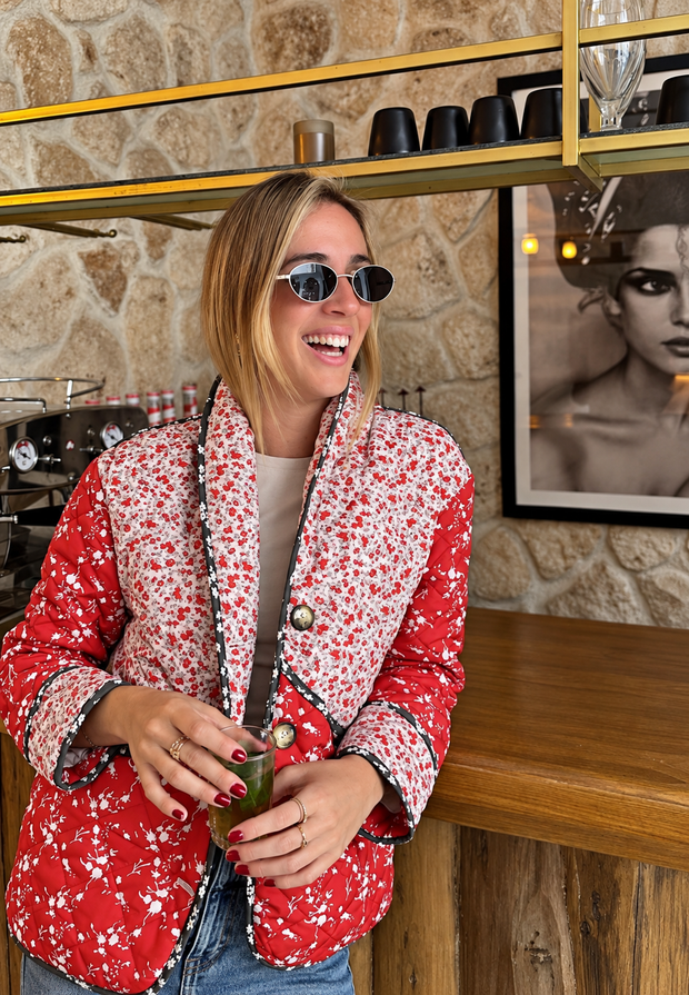 Chaqueta acolchada mujer floral patchwork botones - Belemina