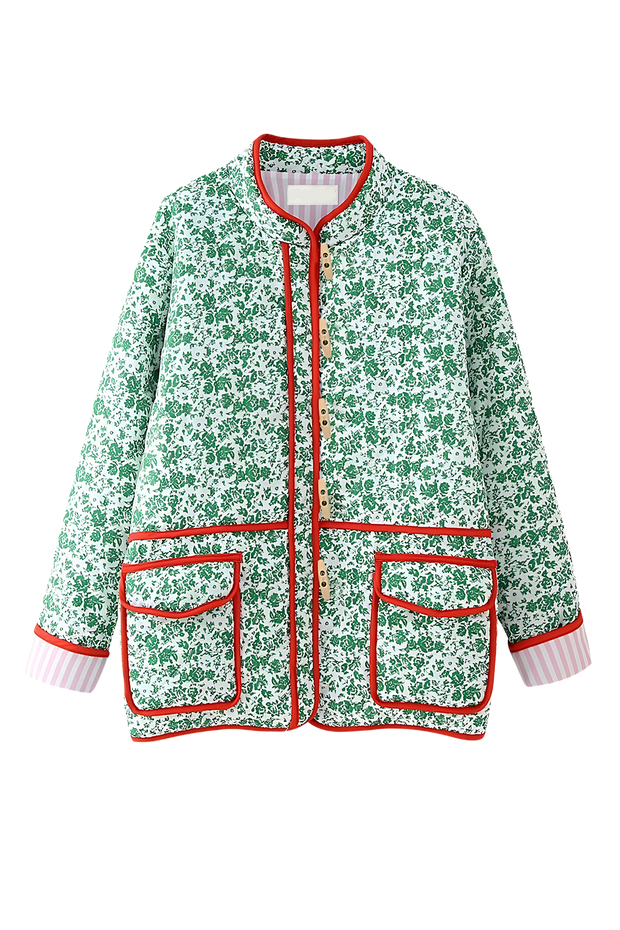 Chaqueta acolchada mujer floral ribetes contraste alamares - Celindra