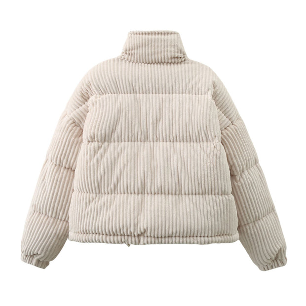 Chaqueta acolchada pana mujer cuello alto corte amplio - Marit