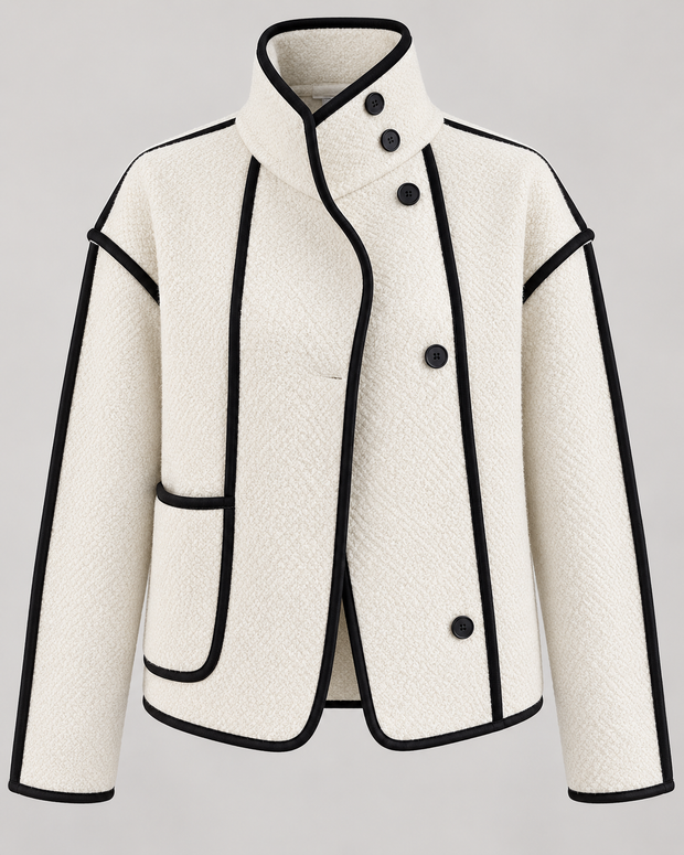 Chaqueta corta mujer cuello alto ribetes contraste - Ophélie