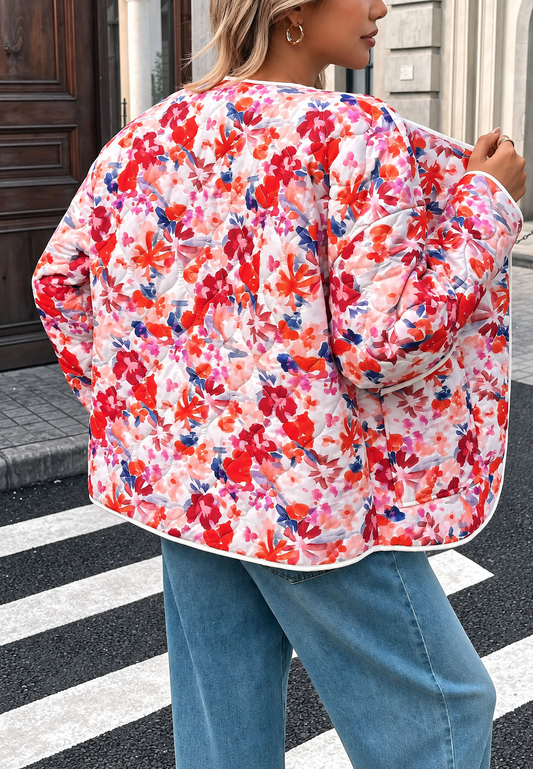 Chaqueta floral mujer acolchada bolsillos frontales ribetes - Renate