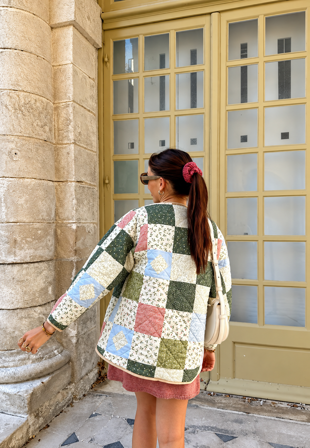 Chaqueta mujer acolchada cuadros florales estilo patchwork - Fabiola