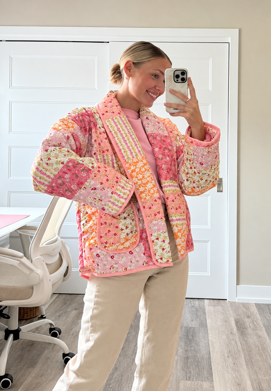 Chaqueta mujer acolchada flores pequeñas cuello solapa - Zinnia