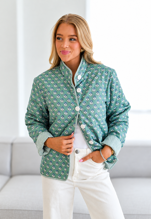 Chaqueta mujer acolchada microfloral cuello alto botones - Bodil