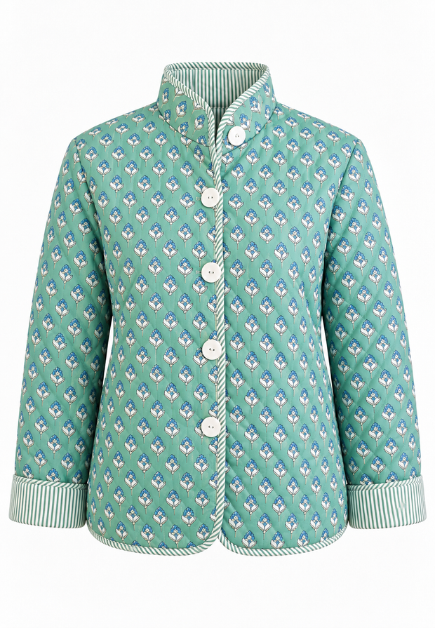 Chaqueta mujer acolchada microfloral cuello alto botones - Bodil