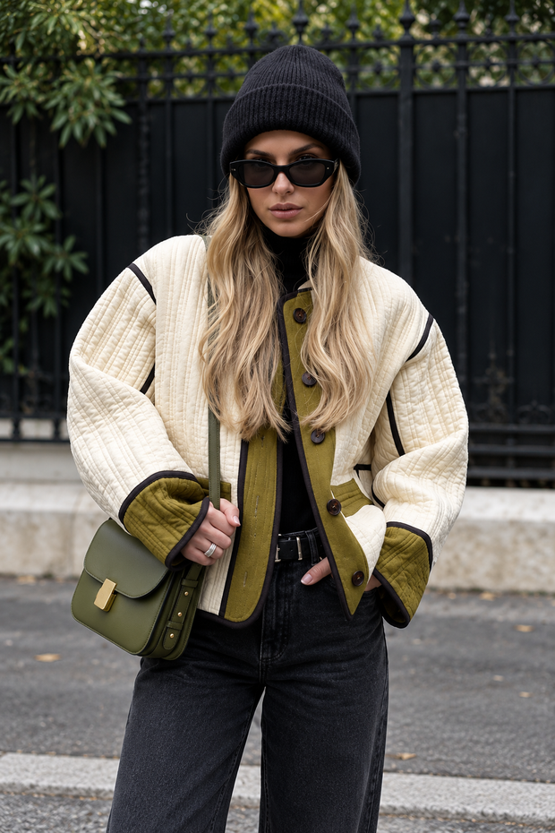 Chaqueta mujer acolchado vertical ribetes en contraste - Vesna
