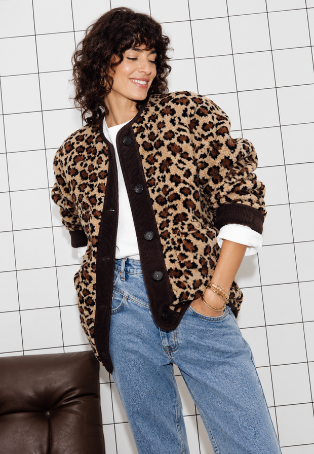Chaqueta mujer animal print leopardo ribetes contraste - Bulera