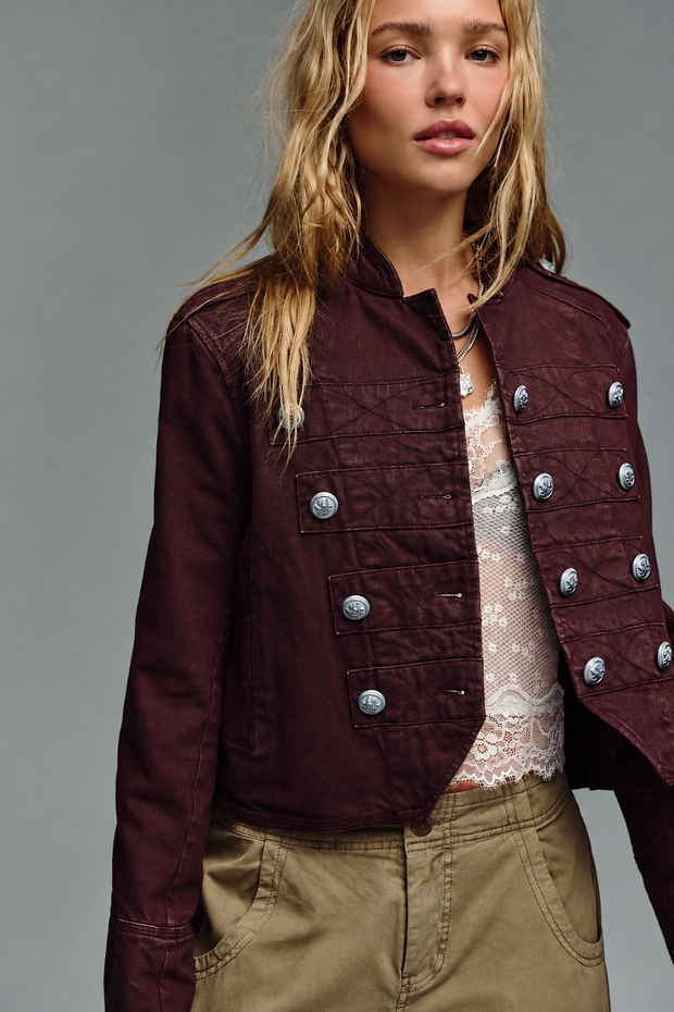 Chaqueta mujer corta cuello mao botones decorativos - Arlet