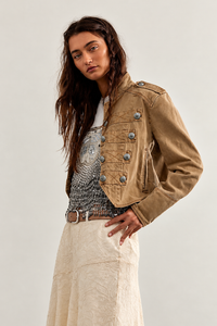 Chaqueta mujer corta cuello mao botones decorativos - Arlet
