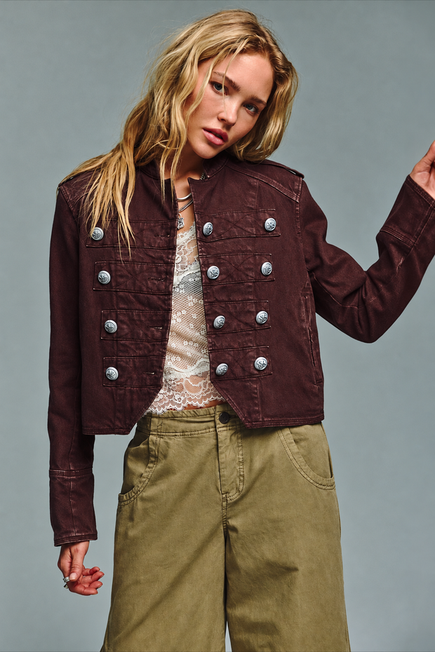 Chaqueta mujer corta cuello mao botones decorativos - Arlet