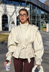 Chaqueta mujer corta peplum cinturón hombreras - Valen