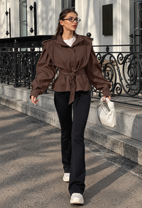 Chaqueta mujer corta peplum cinturón hombreras - Valen