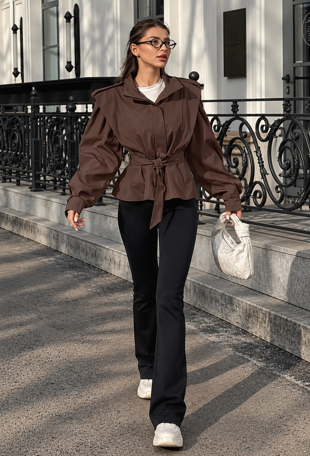 Chaqueta mujer corta peplum cinturón hombreras - Valen