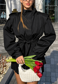 Chaqueta mujer corta peplum cinturón hombreras - Valen