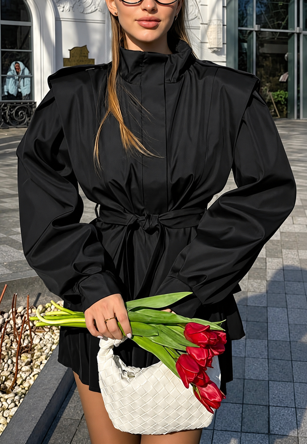 Chaqueta mujer corta peplum cinturón hombreras - Valen