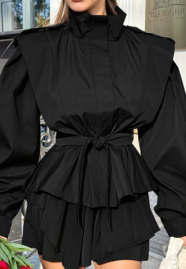 Chaqueta mujer corta peplum cinturón hombreras - Valen