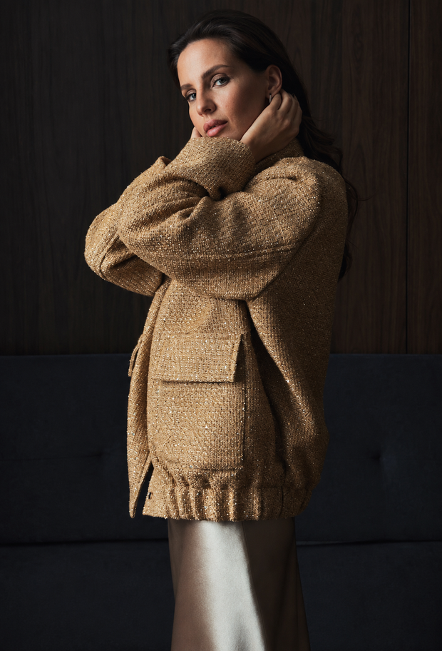 Chaqueta mujer efecto tweed lentejuelas cuello redondo - Mirelle