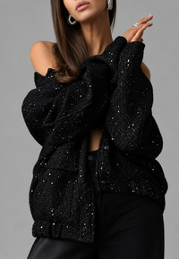 Chaqueta mujer efecto tweed lentejuelas cuello redondo - Mirelle