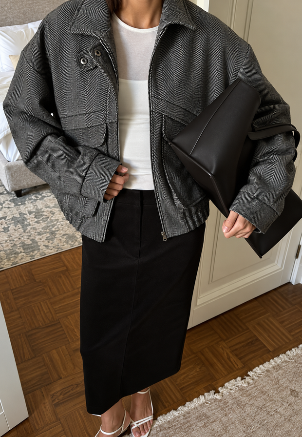 Chaqueta mujer espiga cuello alto cremallera - Saura