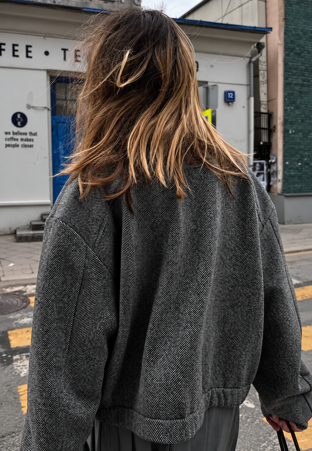 Chaqueta mujer espiga cuello alto cremallera - Saura