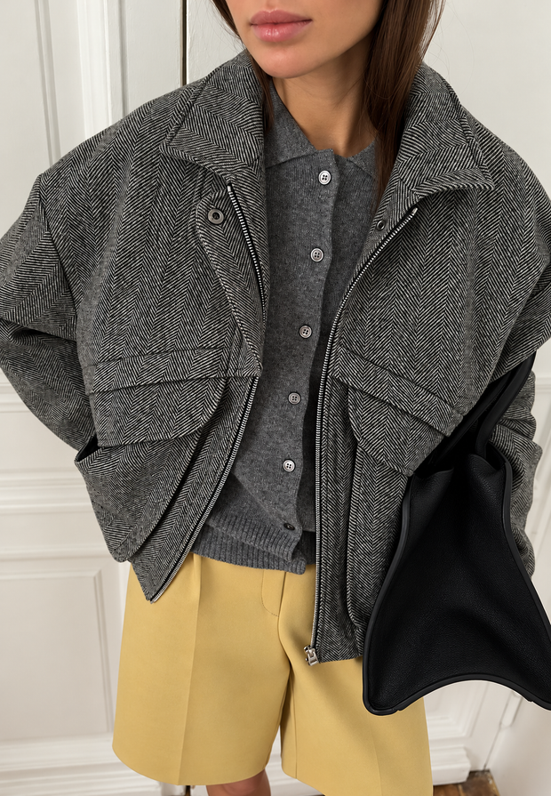 Chaqueta mujer espiga cuello alto cremallera - Saura