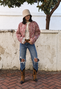 Chaqueta mujer estampado floral acolchado rombos ribetes - Orsina