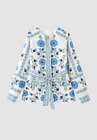 Chaqueta mujer floral cinturón ajustable manga larga - Jette
