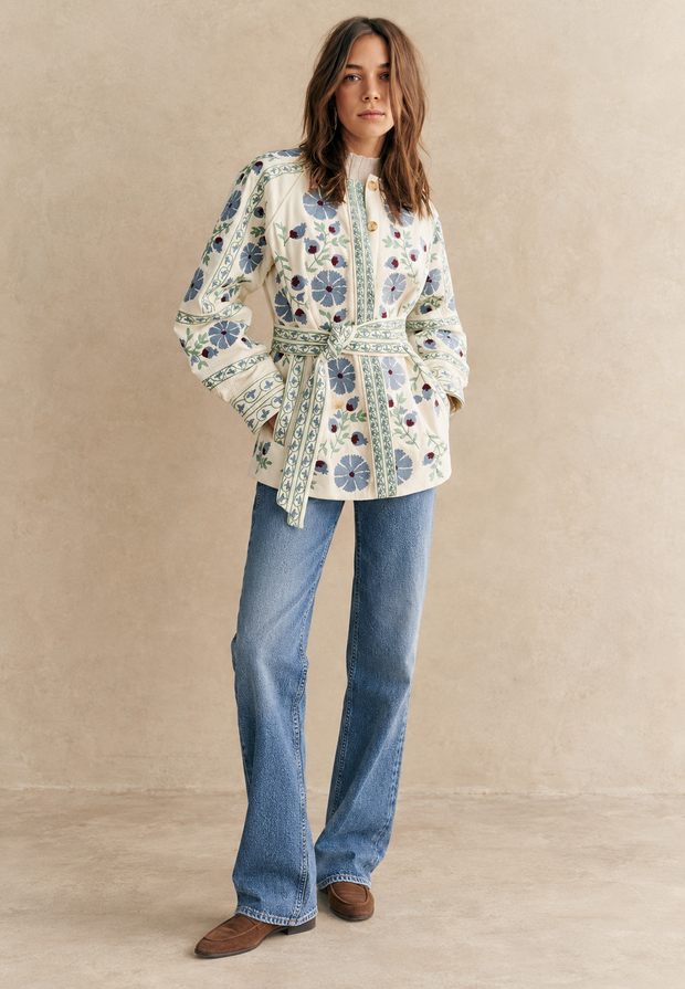 Chaqueta mujer floral cinturón ajustable manga larga - Jette
