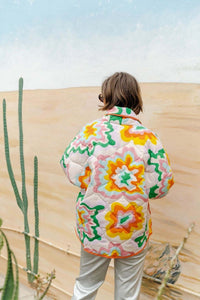 Chaqueta mujer flores grandes acolchado de rombos estilo boho - Mirthe