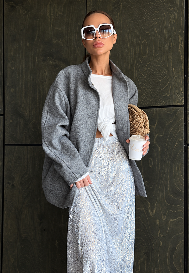 Chaqueta mujer oversize cuello alto botones a presión - Cira