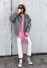 Chaqueta mujer oversize cuello alto botones a presión - Cira