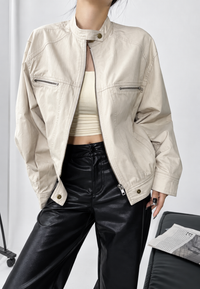 Chaqueta mujer oversize cuello alto cremallera puños abotonados - Nerina