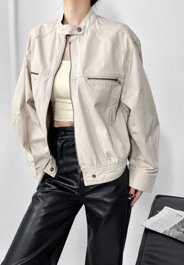 Chaqueta mujer oversize cuello alto cremallera puños abotonados - Nerina