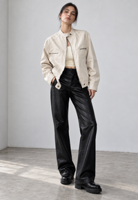 Chaqueta mujer oversize cuello alto cremallera puños abotonados - Nerina
