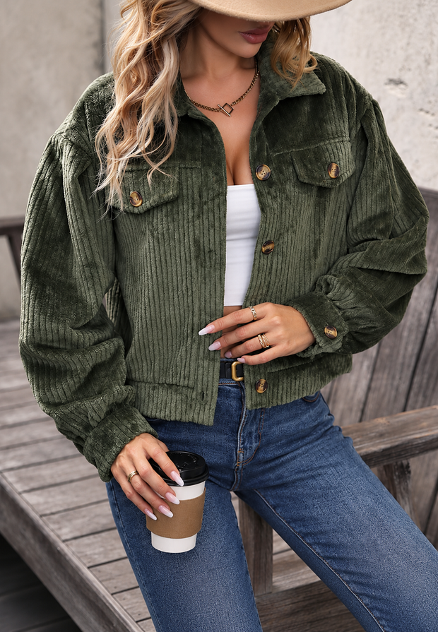 Chaqueta pana mujer corta cuello camisero bolsillos solapa - Clémence