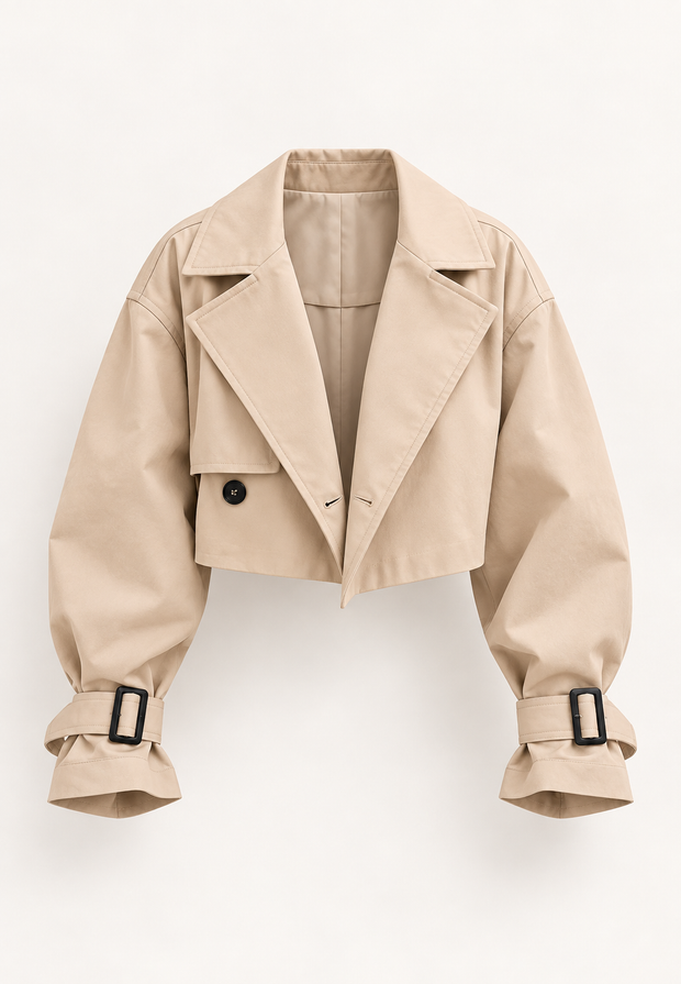 Chaqueta trench mujer crop doble botonadura cinturón - Cala