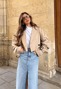 Chaqueta trench mujer crop doble botonadura cinturón - Cala