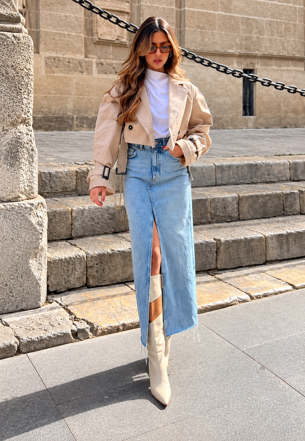 Chaqueta trench mujer crop doble botonadura cinturón - Cala