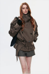 Chaqueta trench mujer doble botonadura cuello asimétrico cinturón - Iris