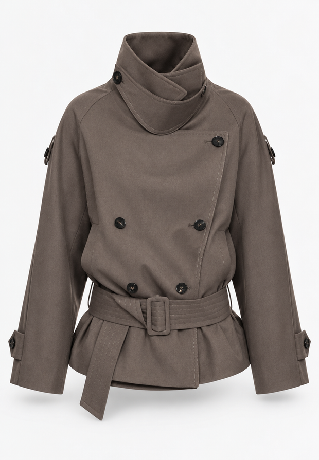 Chaqueta trench mujer doble botonadura cuello asimétrico cinturón - Iris