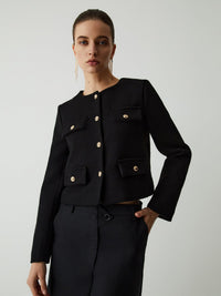 Chaqueta tweed mujer corta botones dorados cuello redondo - Miriam