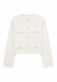 Chaqueta tweed mujer corta cuello redondo bolsillos - Susie