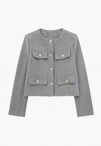 Chaqueta tweed mujer corta cuello redondo bolsillos - Susie